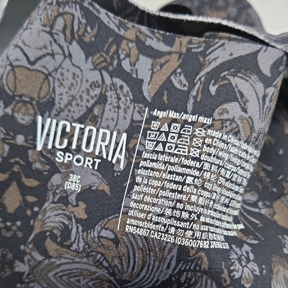 Victoria Sport Black Gray Stretch Floral Print Sports Bra 38C - Picture 2 of 4